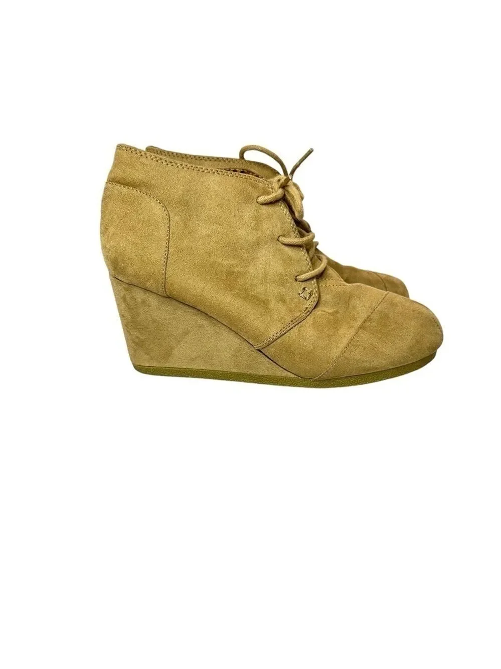 Marbella Edge Bootie Wedge Ankle Boots Taupe Faux Suede Girls Size 4M